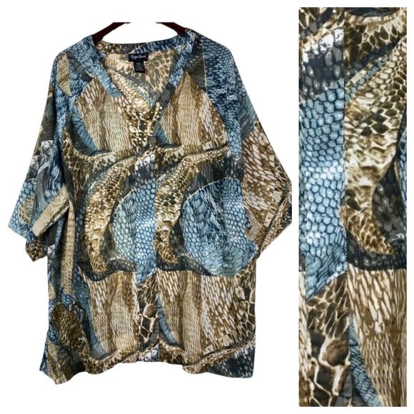Maggie Barnes Catherines 2X 22 24 Top Tunic Shirt Sheer Snakeskin Animal Print - Picture 1 of 3